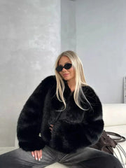 Snow Angel White Faux Fur Cropped Jacket - TEVQA