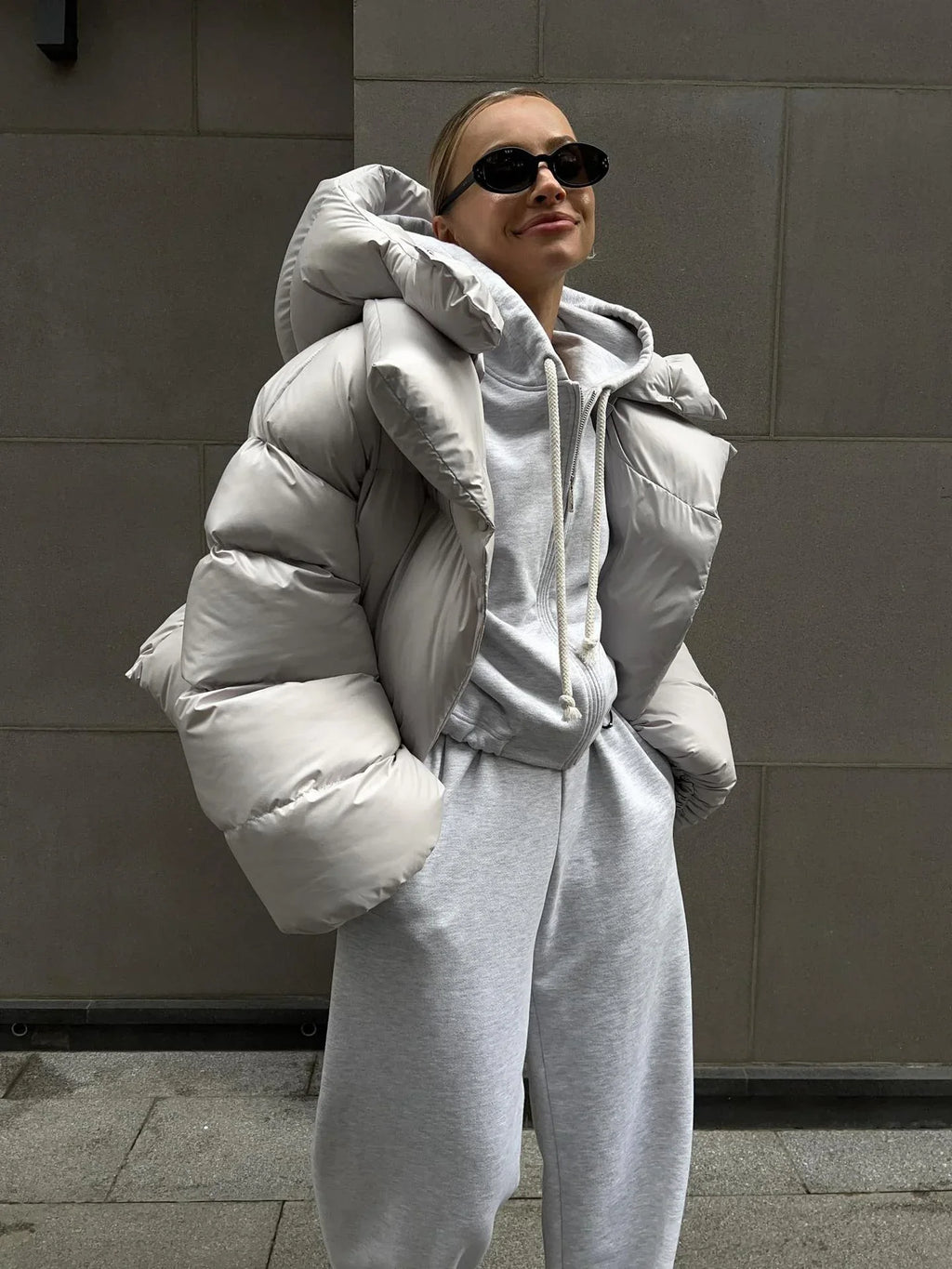 Urban Chic Oversized Hooded Puffer Jacket - TEVQA