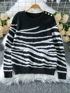 Zebra Print Crew Neck Sweater - View 9 | TEVQA