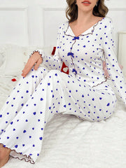 Coquette Heart Print Ribbed Pajama Set