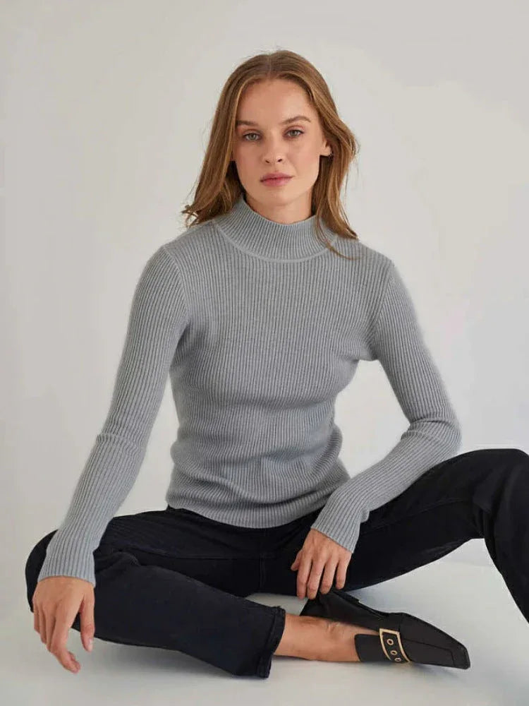 Essential Soft Ribbed Mock Neck Sweater - TEVQA