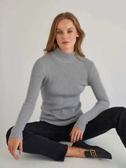 Essential Soft Ribbed Mock Neck Sweater - TEVQA
