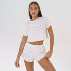 Ditsy Heart Print Ribbed Tee & Shorts Set - View 28 | TEVQA