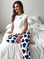 Heart print pajama set with ruffle sleeves - View 23 | TEVQA