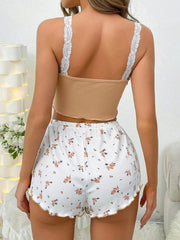 Pink Lace Trim Cami & Floral Shorts Set