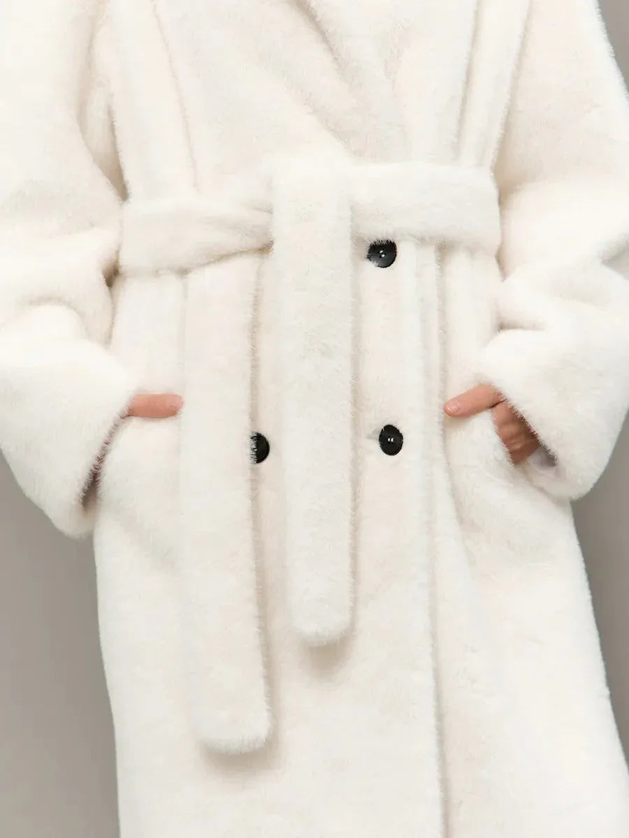 Aspen Snow Long Hooded Faux Mink Coat - TEVQA