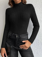 Slate Blue Ribbed Mock Neck Knit Top - View 7 | TEVQA
