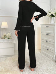 Coquette Contrast Trim Ribbed Pajama Set