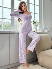 Coquette Ditsy Floral Ribbed Henley Pajama Set