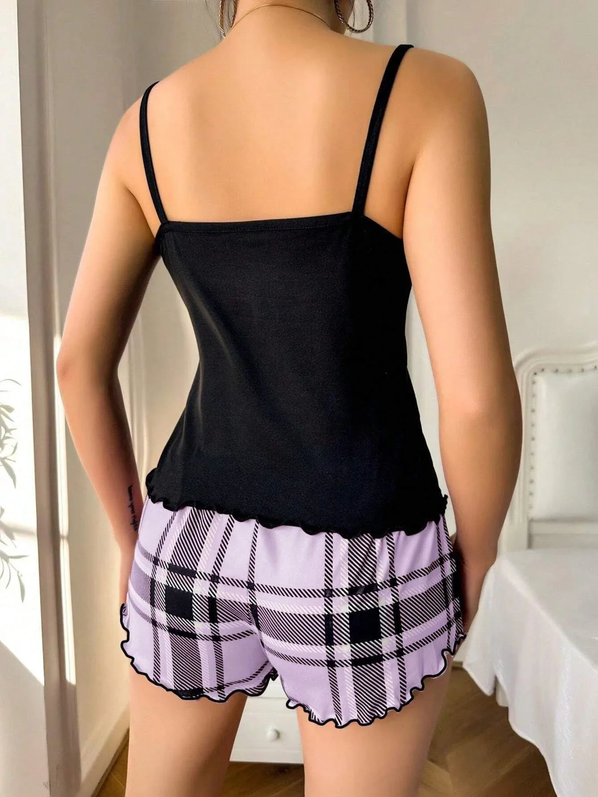 Plaid Heart Print Cami & Shorts Set - View 14 | TEVQA
