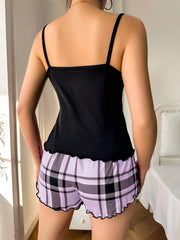 Plaid Heart Print Cami & Shorts Set