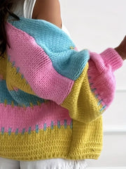 Vibrant Color Block Chunky Knit Cardigan - TEVQA