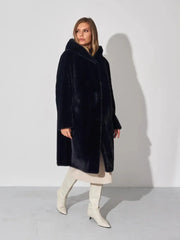 Midnight Luxe Faux Mink Hooded Coat - TEVQA