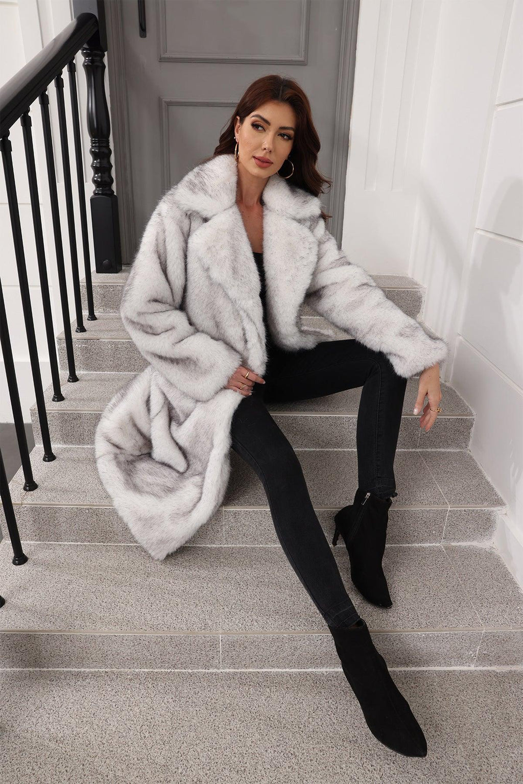 Long Faux Fur Lapel Coat - View 12 | TEVQA