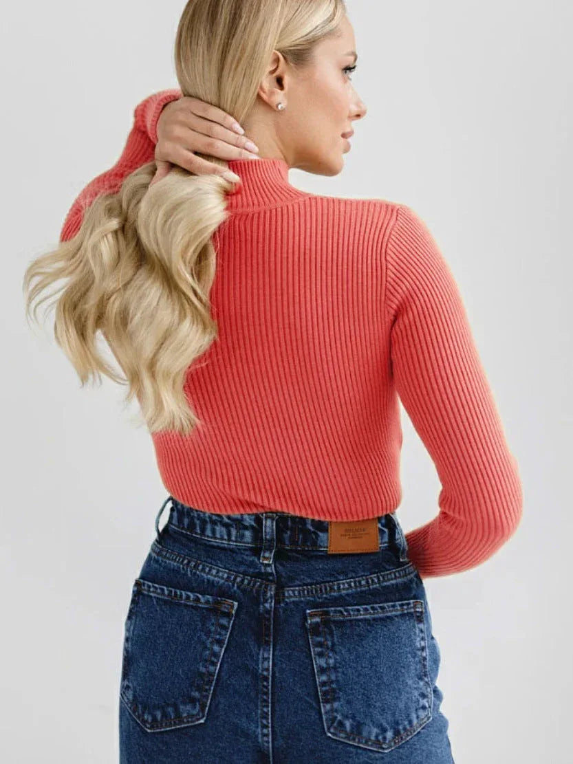 Soft Ribbed Mock Neck Sweater - View 44 | TEVQA