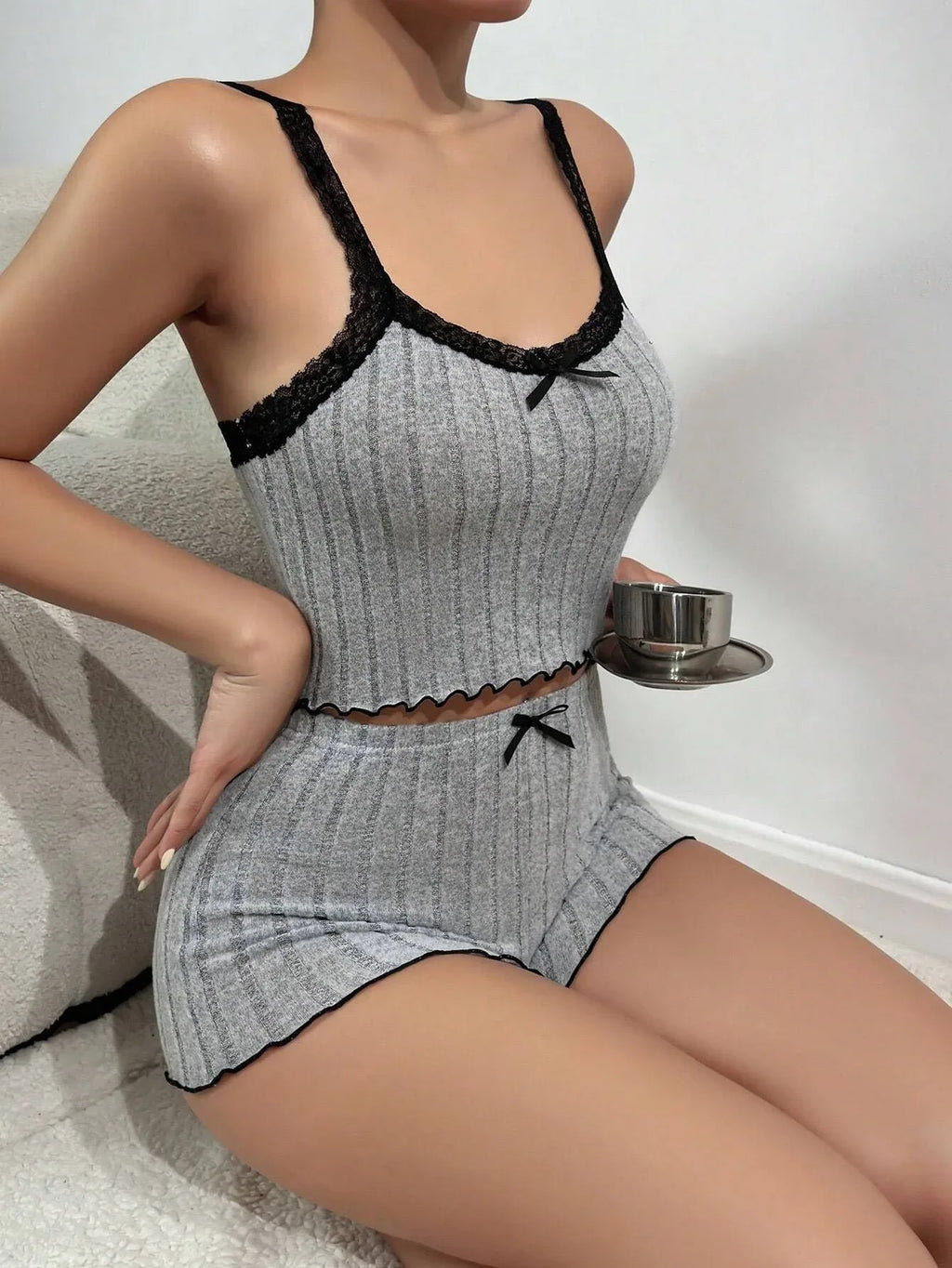 Ribbed knit cami and shorts set - View 19 | TEVQA
