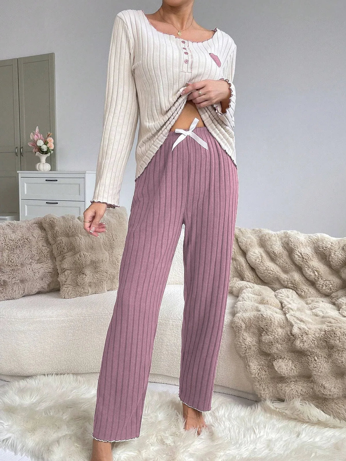 Ribbed lounge set with heart patch - View 17 | TEVQA
