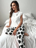 Heart print pajama set with ruffle sleeves - View 11 | TEVQA