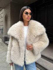 Cream Puff Oversized Lapel Faux Fur Jacket - TEVQA