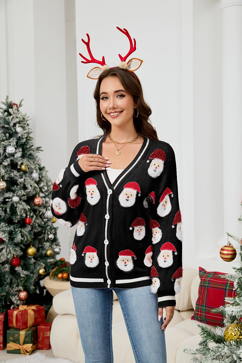 Coquette Pink Santa Button-Down Cardigan