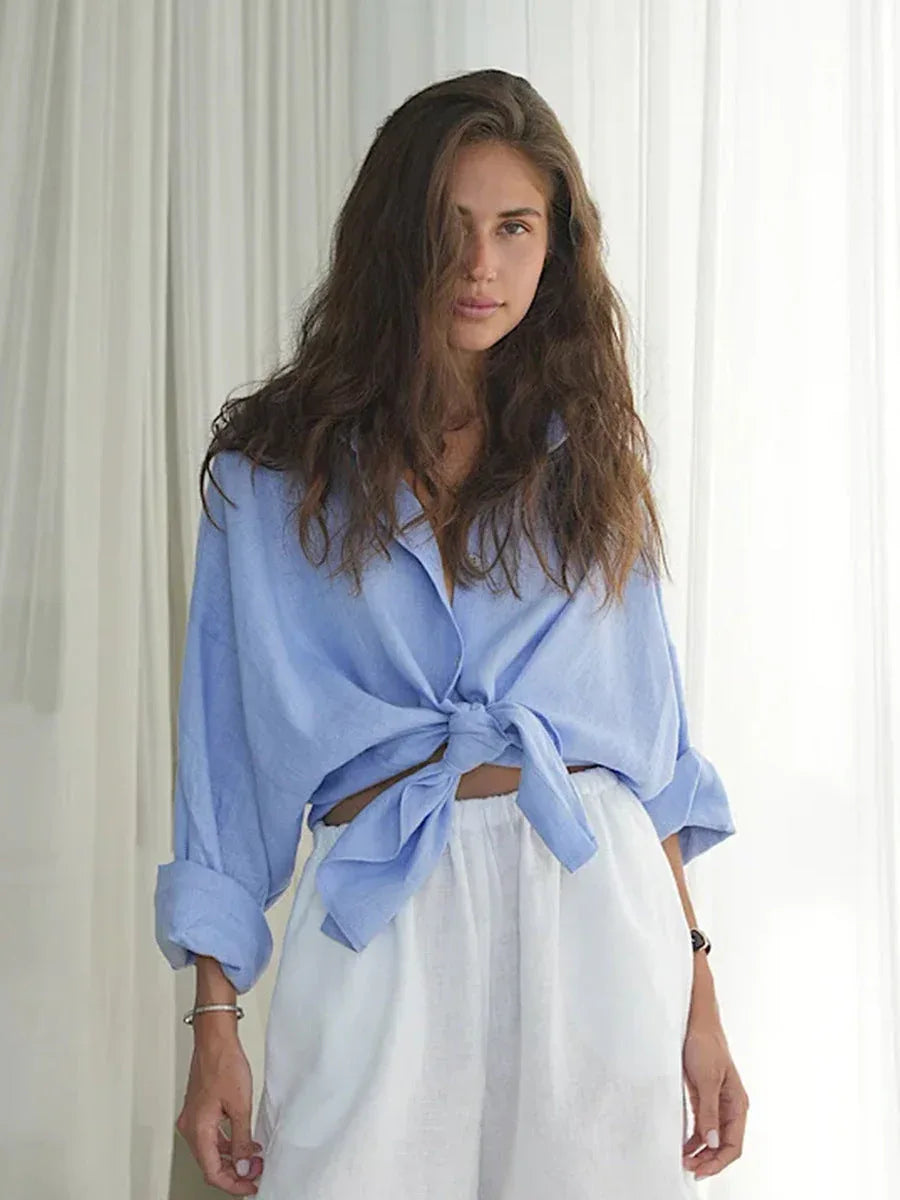 Effortless 100% Cotton Oversized Button Down Shirt - TEVQA