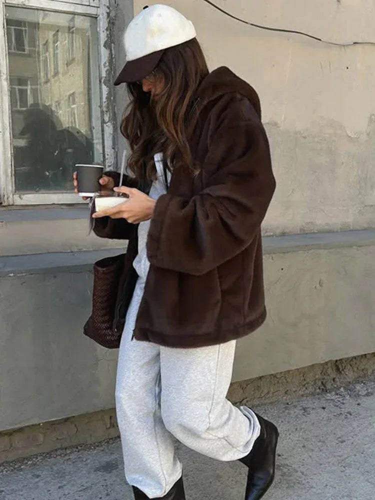 Hooded faux fur jacket - View 6 | TEVQA