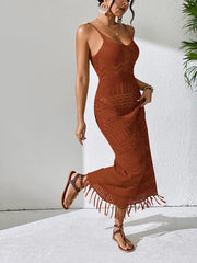 White Crochet Fringe Maxi Dress - View 7 | TEVQA