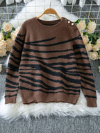 Zebra Print Crew Neck Sweater - View 10 | TEVQA