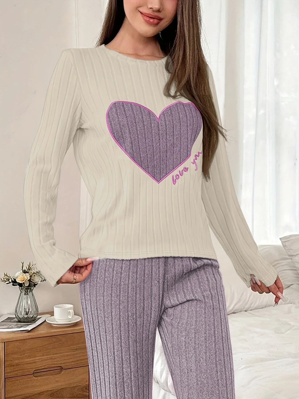 Coquette Heart Patch Colorblock Lounge Set - View 17 | TEVQA