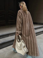 Vintage Mink Texture Faux Fur Long Coat - TEVQA