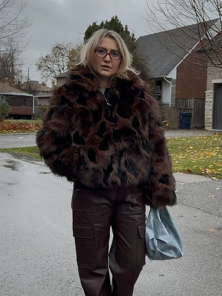 Wild Luxury Spotted Faux Fur Cropped Jacket - TEVQA