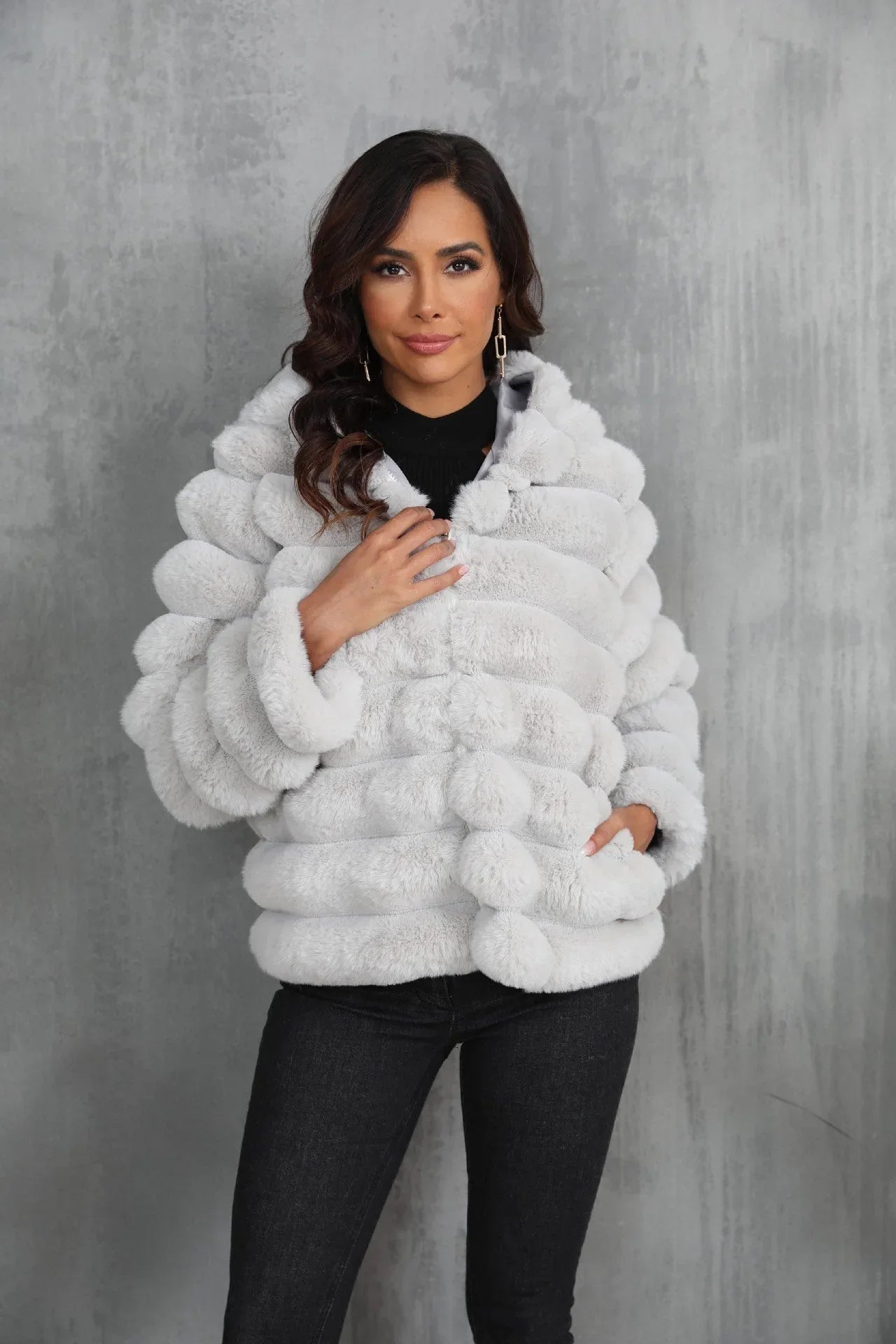 Raven Luxe Hooded Faux Fur Jacket - View 13 | TEVQA