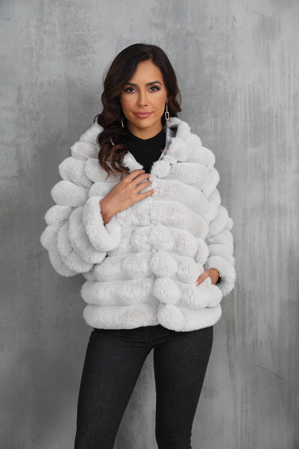 Raven Luxe Hooded Faux Fur Jacket - View 13 | TEVQA