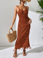 White Crochet Fringe Maxi Dress - View 9 | TEVQA