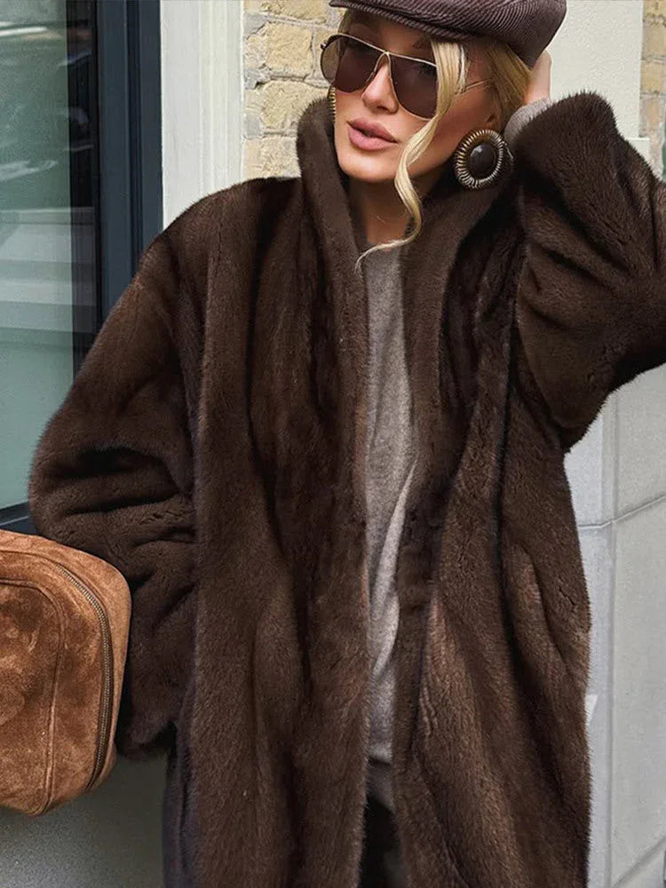 Vintage Chocolate Sheared Faux Mink Maxi Coat - TEVQA