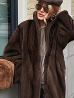 Vintage Chocolate Sheared Faux Mink Maxi Coat - TEVQA