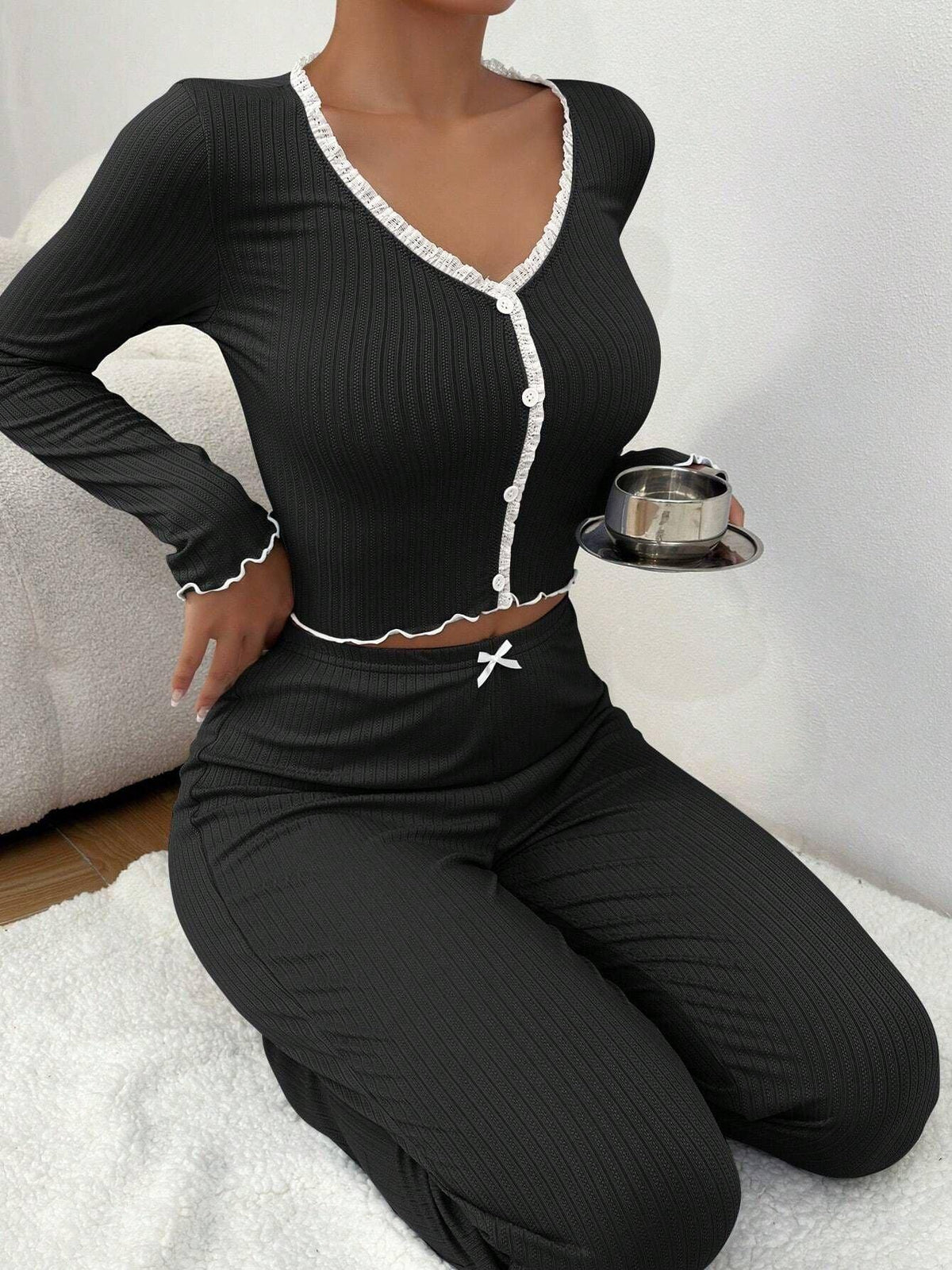 Ribbed knit pajama set - View 28 | TEVQA