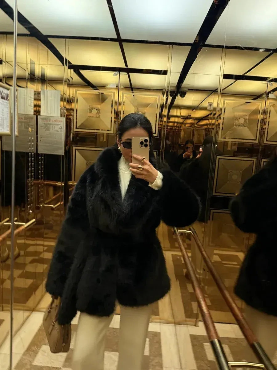 Vail Après-Ski Mid-Length Faux Fox Fur Coat - TEVQA