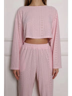Coquette Aesthetic Pink Eyelet Lounge Set - TEVQA