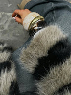 Vintage Zebra Stripe Faux Fur Long Coat - TEVQA