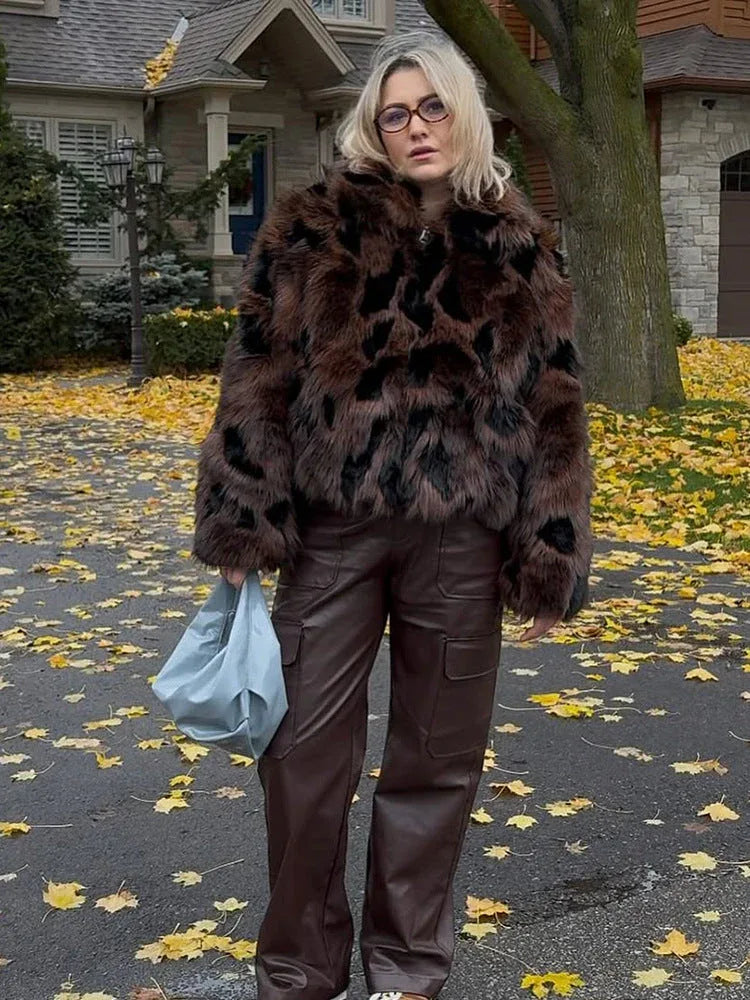 Wild Luxury Spotted Faux Fur Cropped Jacket - TEVQA