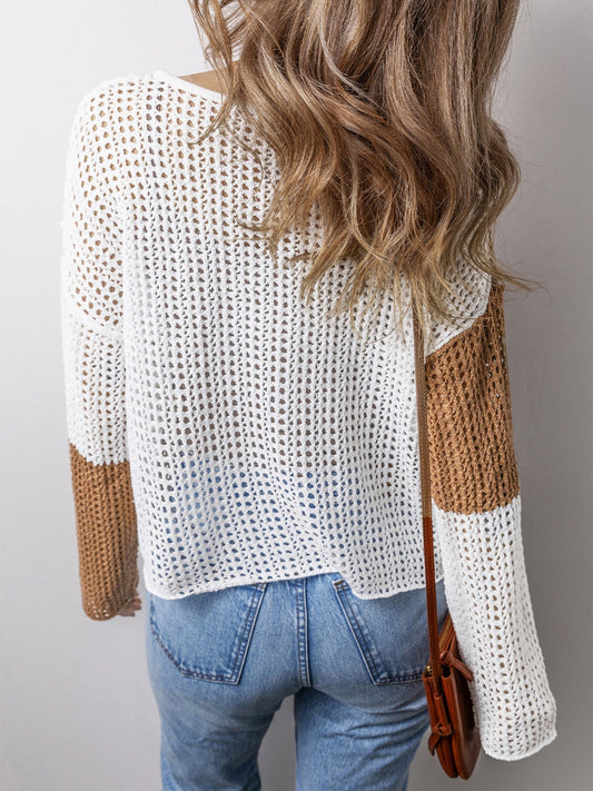 Boho Chic Color Block Crochet Knit Top
