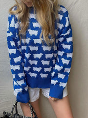 Whimsical Sheep Jacquard Knit Sweater - TEVQA