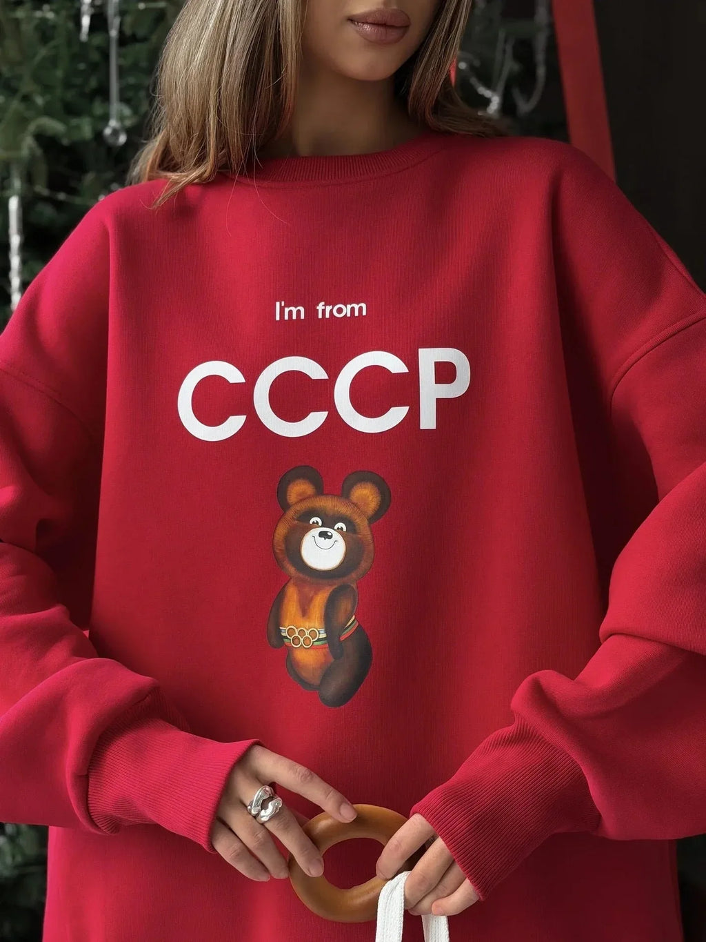 Vintage Red 'I'm from CCCP' Misha Bear Sweatshirt - TEVQA