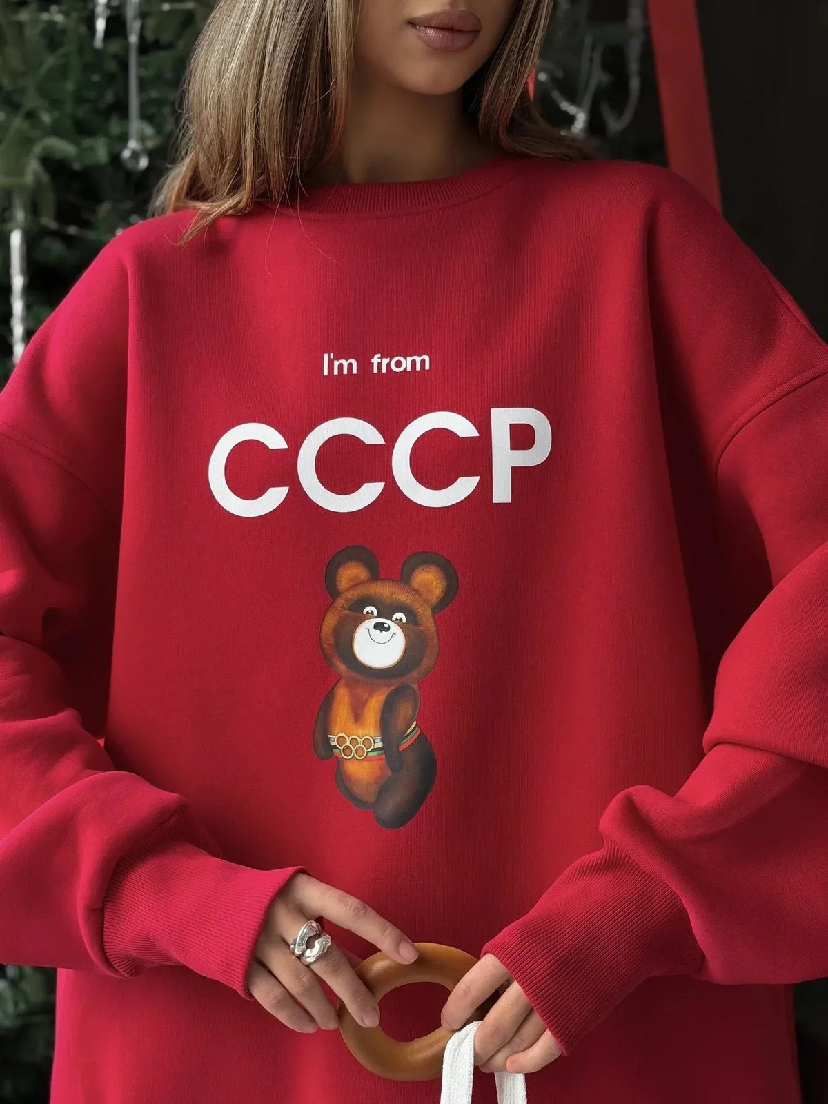 Vintage Red 'I'm from CCCP' Misha Bear Sweatshirt - TEVQA