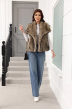 Oversized Lapel Faux Fur Vest - View 33 | TEVQA