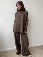 Turtleneck & Wide Leg Knit Two-Piece Set - TEVQA