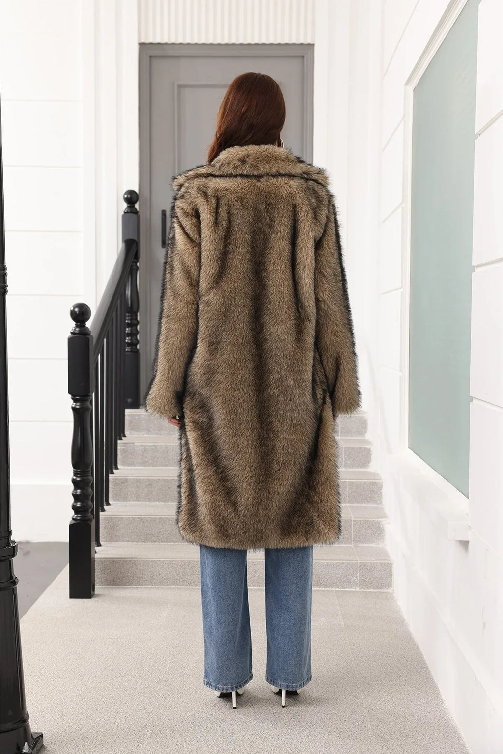 Long Faux Fur Lapel Coat - View 21 | TEVQA