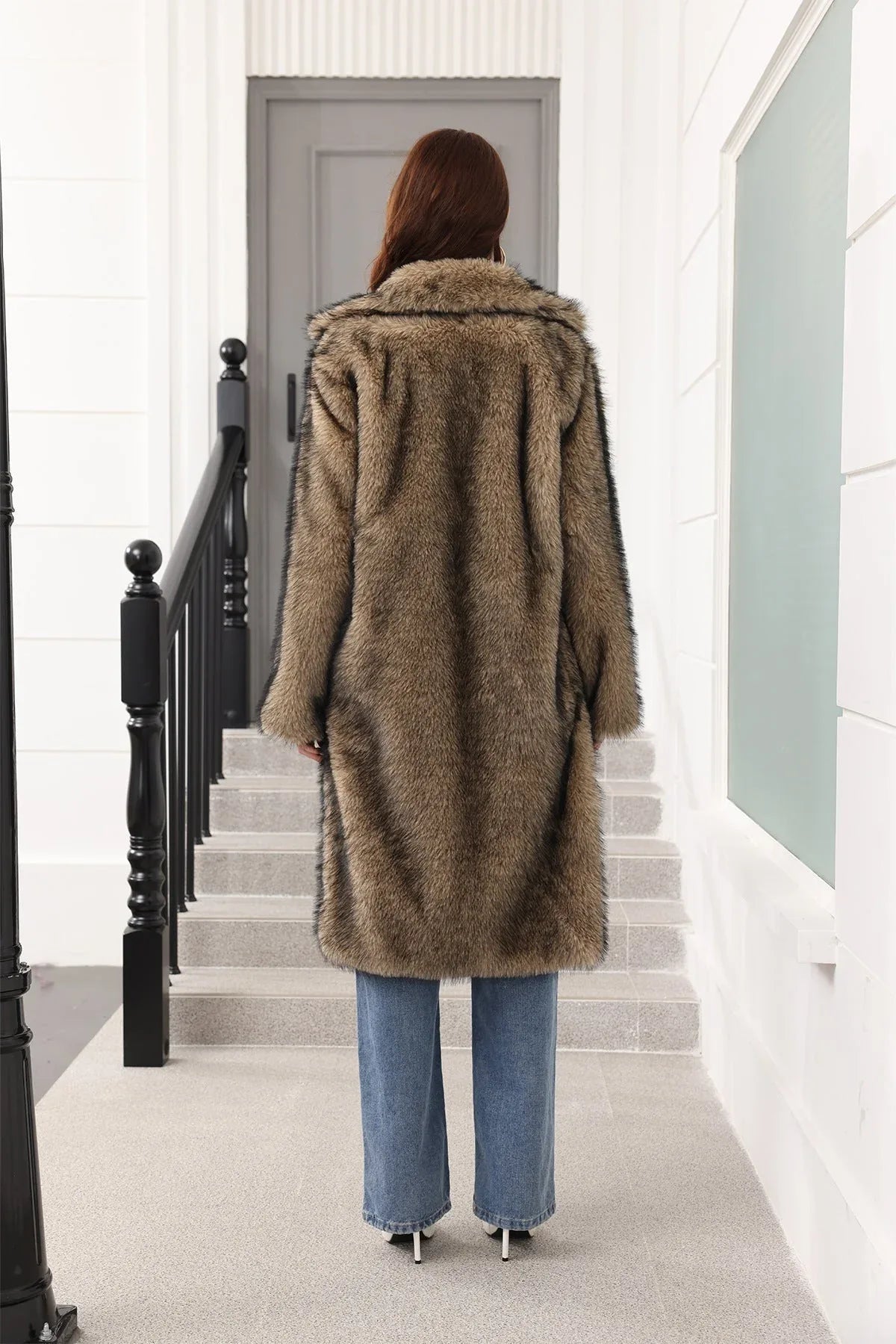 Long Faux Fur Lapel Coat - View 21 | TEVQA