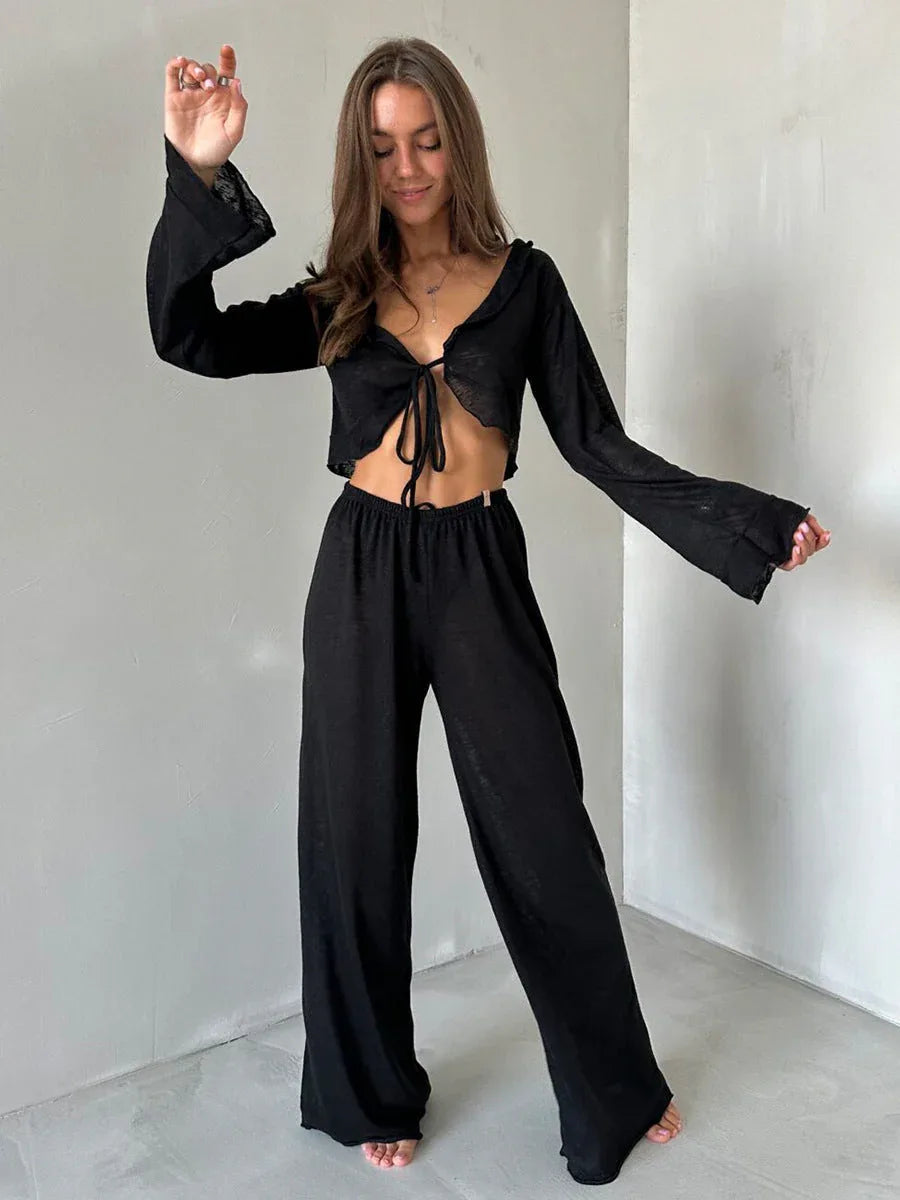 Textured knit lounge set - View 10 | TEVQA